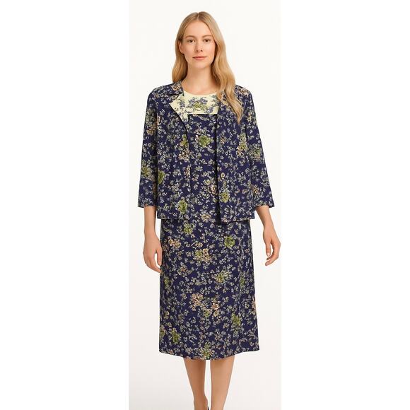 Vintage Classic lady floral dress & jacket size 18.5 Vibrant Midi length - Picture 1 of 10